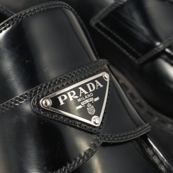 Prada Nero Spazzolato Leather Triangle Logo Loafers - Picture 9 of 12